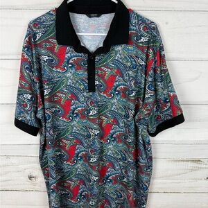 CoofAndy Vibrant Red and Blue Polo Shirt with Classic Short Sleeves Paisley